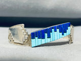 6.5 Inch Wrist Vintage Native American Navajo Turquoise Lapis Sterling Silver Inlay Bracelet-Nativo Arts