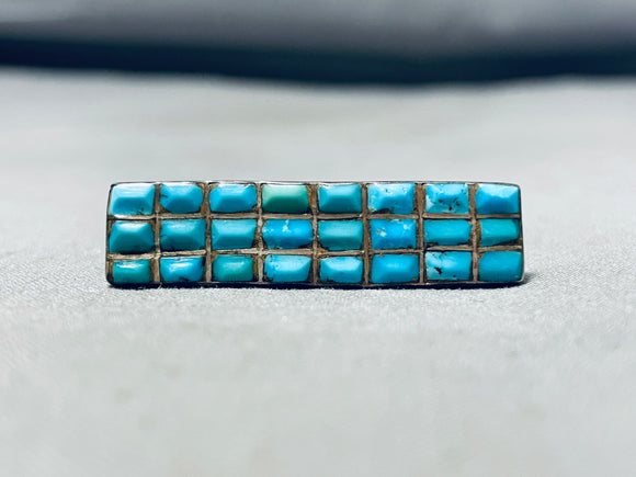 Eye Catching Vintage Native American Zuni Blue Gem Turquoise Sterling Silver Tie Tack-Nativo Arts