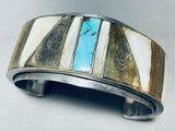 7.5 Inch Wrist Vintage Native American Navajo Turquoise Inlay Sterling Silver Bracelet Cuff-Nativo Arts