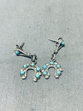 Sweet Vintage Native American Zuni Royston Turquoise Sterling Silver Baby Naja Earrings-Nativo Arts