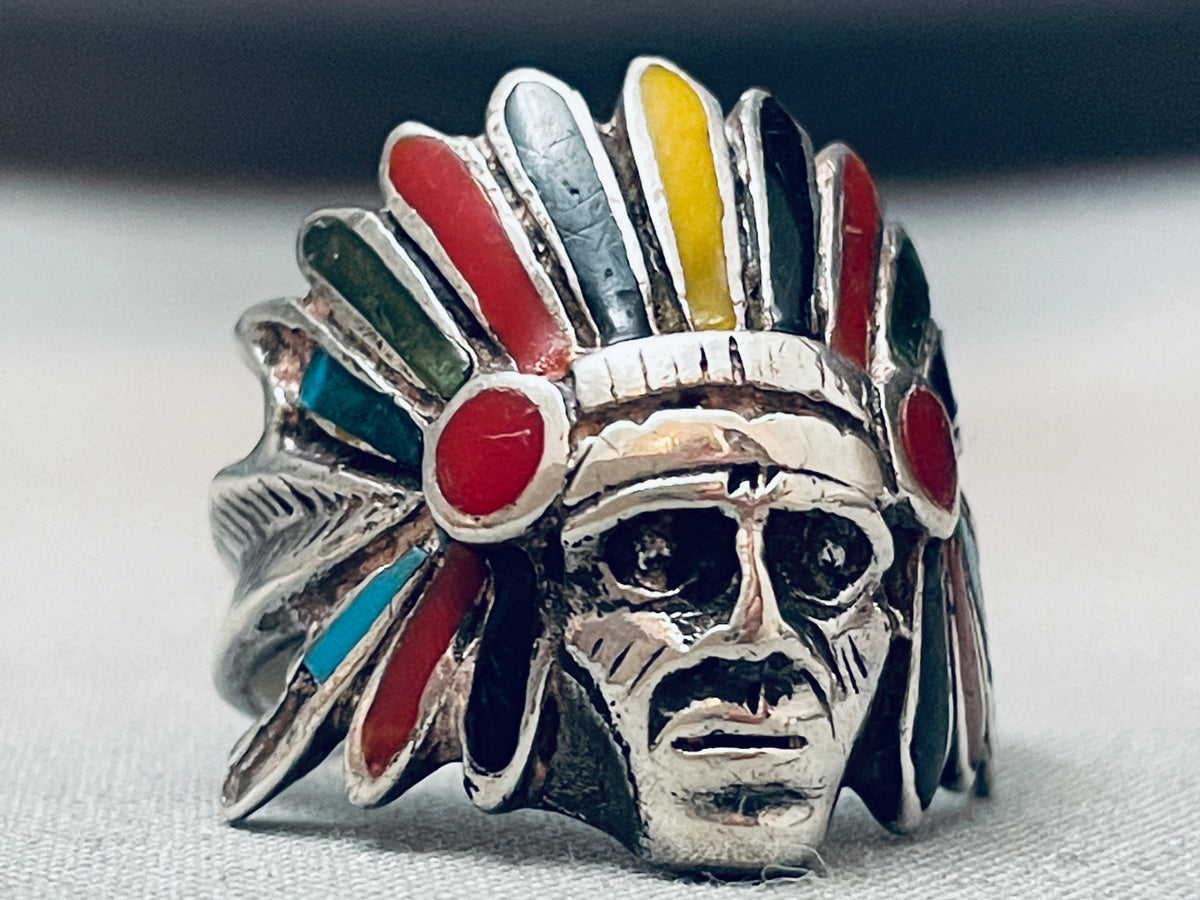 Indian Chief Vintage Handmade Sterling Silver Inlay Ring – Nativo Arts