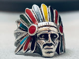 Indian Chief Vintage Handmade Sterling Silver Inlay Ring-Nativo Arts