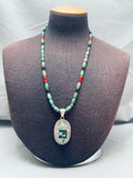 Mel Francis Vintage Native American Navajo Green Turquoise Sterling Silver Inlay Necklace-Nativo Arts