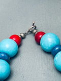 Native American Turquoise Balls Santo Domingo Sterling Silver Lapis Necklace-Nativo Arts