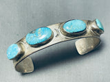 Majestic Vintage Native American Navajo 4 Pilot Mountain Turquoise Sterling Silver Bracelet-Nativo Arts