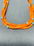 Rare Orange Coral!! Native American Navajo Sterling Silver Turquoise Necklace-Nativo Arts