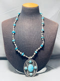Massive Vintage Native American Navajo Turquoise Sterling Silver Necklace Old-Nativo Arts