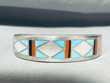6' Wrist Vintage Navajo Turquoise Inlay Sterling Silver Bracelet Cuff-Nativo Arts