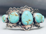 Native American Row Of Chunky Turquoise Vintage Navajo Sterling Silver Stamped Bracelet-Nativo Arts