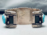 Henry Roanhorse Vintage Native American Navajo Morenci Turquoise Sterling Silver Bracelet-Nativo Arts