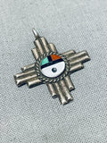 Exceptional Vintage Native American Zuni Turquoise Sterling Silver Zia Sunface Pendant-Nativo Arts