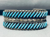 Slanted Turquoise!! Vintage Native American Zuni Sterling Silver Row Bracelet Cuff-Nativo Arts