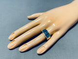 Rare Vintage Native American Navajo Turquoise Jet Sterling Silver Ring-Nativo Arts