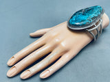 Towering Vintage Native American Navajo Blue Diamond Turquoise Sterling Silver Bracelet-Nativo Arts