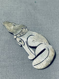 Signed Vintage Native American Navajo Sterling Silver Coyote Pin-Nativo Arts