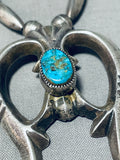 Astounding Vintage Native American Navajo Morenci Turquoise Sterling Silver Naja Necklace-Nativo Arts