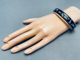 7 Inch Wrist Native American Navajo Space Inlay Turquoise Sterling Silver Bracelet-Nativo Arts