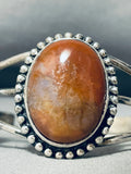 Red Rock Agate Vintage Native American Navajo Sterling Silver Bracelet Cuff-Nativo Arts
