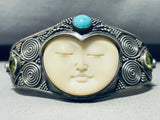 Happy Moon Face Vintage Turquoise Sterling Silver Bracelet Cuff-Nativo Arts