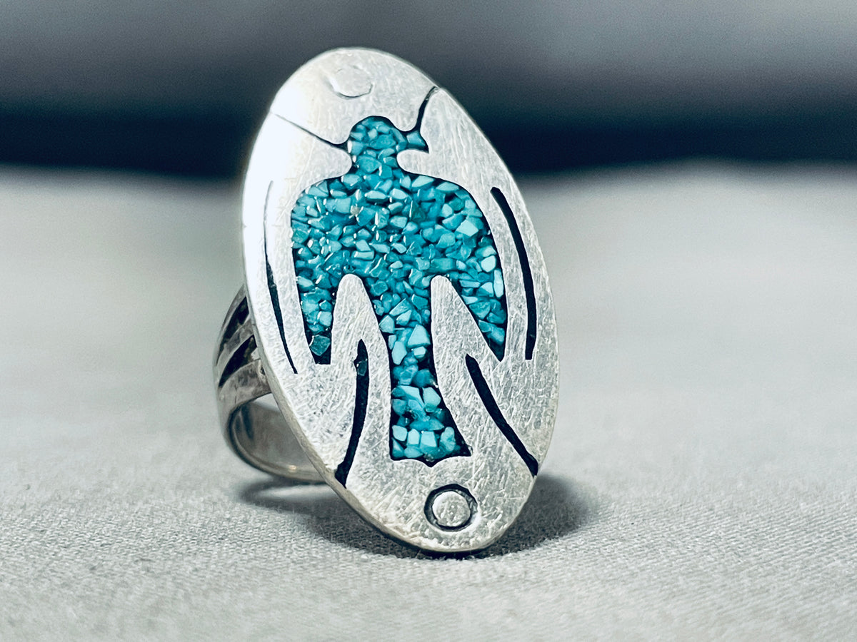 Classic Vintage Native American Navajo Turquoise Chip Inlay Sterling S ...