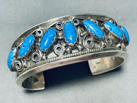 One Of The Most Detailed Vintage Native American Navajo Lapis Sterling Silver Swirl Bracelet-Nativo Arts