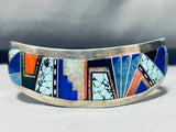 6.5 Inch Wrist Brian Yazzie Vintage Native American Navajo Inlay Sterling Silver Bracelet-Nativo Arts