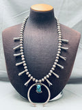 One Of Most Fab Vintage Native American Navajo Turquoise Sterling Silver Squash Blossom Necklace-Nativo Arts