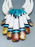 Huge Fabulous Vintage Santo Domingo Spiderweb Turquoise Inlay Shell Necklace-Nativo Arts