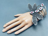 Gigantic Native American Navajo Cardinal Inlay Sterling Silver Dragonfly Bracelet-Nativo Arts