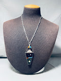 Outer Space Kachina Native American Navajo Turquoise Inlay Sterling Silver Necklace-Nativo Arts