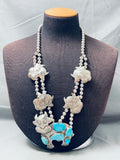 Cow Turquoise Vintage Native American Navajo Sterling Silver Squash Blossom Necklace Old-Nativo Arts