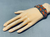 One Of The Best Vintage Native American Zuni Coral Inlay Sterling Silver Bracelet-Nativo Arts