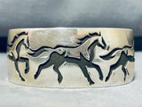 Captivating Signed Native American Navajo Sterling Silver Handcarved 3 Horses Bracelet-Nativo Arts