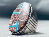 30 Grams Heavy Big Native American Navajo Turquoise Agate Sterling Silver Inlay Ring-Nativo Arts
