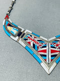 Extremely Intricate Vintage Native American Zuni Turquoise Inlay Sterling Silver Necklace-Nativo Arts