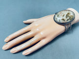 Plume Agate Vintage Native American Navajo Hand Tooled Sterling Silver Bracelet