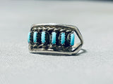 Superb Vintage Native American Zuni Blue Gem Petit Point Sterling Silver Ring-Nativo Arts