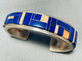 6 Inch Wrist Vintage Native American Navajo Lapis Inlay Sterling Silver Bracelet Cuff-Nativo Arts