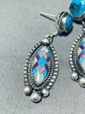 One Of Most Beautiful Vintage Native American Navajo Turquoise Inlay Sterling Silver Earrings-Nativo Arts