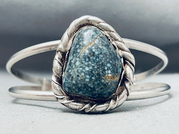 Important Vintage Native American Navajo Lander Blue Turquoise Sterling Silver Bracelet