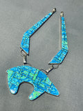 Huge Vintage Native American Navajo Bear Opal Sterling Silver Necklace-Nativo Arts