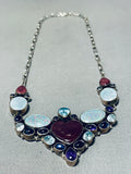 Beautiful Native American Navajo Signed Topaz Amethyst Heart Sterling Silver Necklace-Nativo Arts