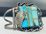 One Of The Most Unique Vintage Native American Navajo Turquoise Inlay Sterling Silver Bracelet-Nativo Arts