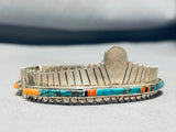 One Of The Best Vintage Native American Navajo Inlay Sterling Silver Link Bracelet Cuff-Nativo Arts