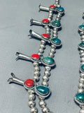 Gasp! Green Turquoise Vintage Native American Navajo Sterling Silver Squash Blossom Necklace-Nativo Arts