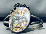 One Of The Most Unique Abalone Shell Vintage Native American Navajo Sterling Silver Bracelet-Nativo Arts