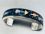 6.5 Inch Wrist Native American Navajo Turquoise Coral Jet Sterling Silver Cosmic Inlay Bracelet-Nativo Arts