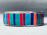 Magnificent Vintage Native American Navajo Inlay Sterling Silver Bracelet-Nativo Arts