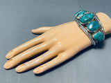 Rare Vintage Native American Navajo 5 Blue Creek Spiderweb Turquoise Sterling Silver Bracelet-Nativo Arts