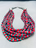 614 Grams Best Native American Navajo Coral Sterling Silver Turquoise Necklace-Nativo Arts
